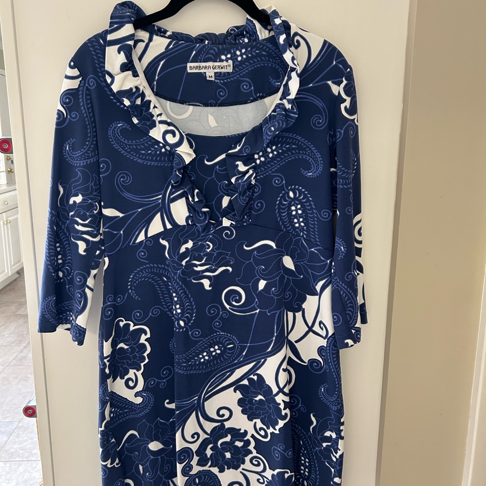 Blue and White Floral Dress by Barbara Gerwit